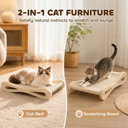 PawHut 2 in 1 Sisal Cat Scratcher Bed Cat Scratching Board and Lounger, Cream White