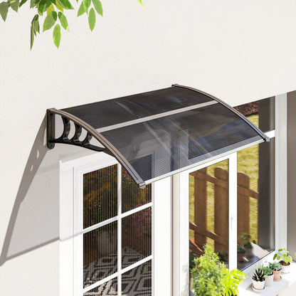 Outsunny Front Door Canopy Outdoor Awning Aluminium Rigid Plastic Polycarbonate Rain Shelter, Black