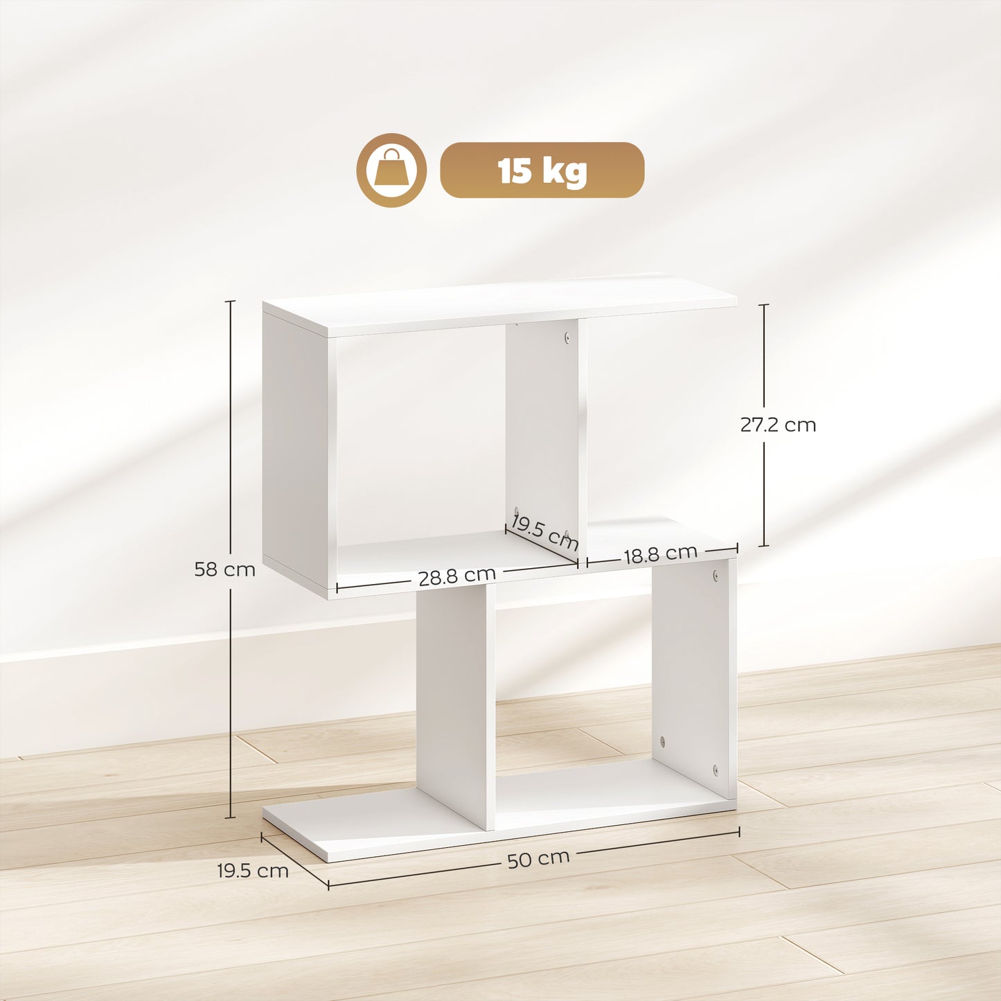 HOMCOM Side Table, Narrow End Table with Storage Shelves, S-Shaped, 3-Tier, White