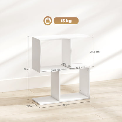 HOMCOM Side Table, Narrow End Table with Storage Shelves, S-Shaped, 3-Tier, White