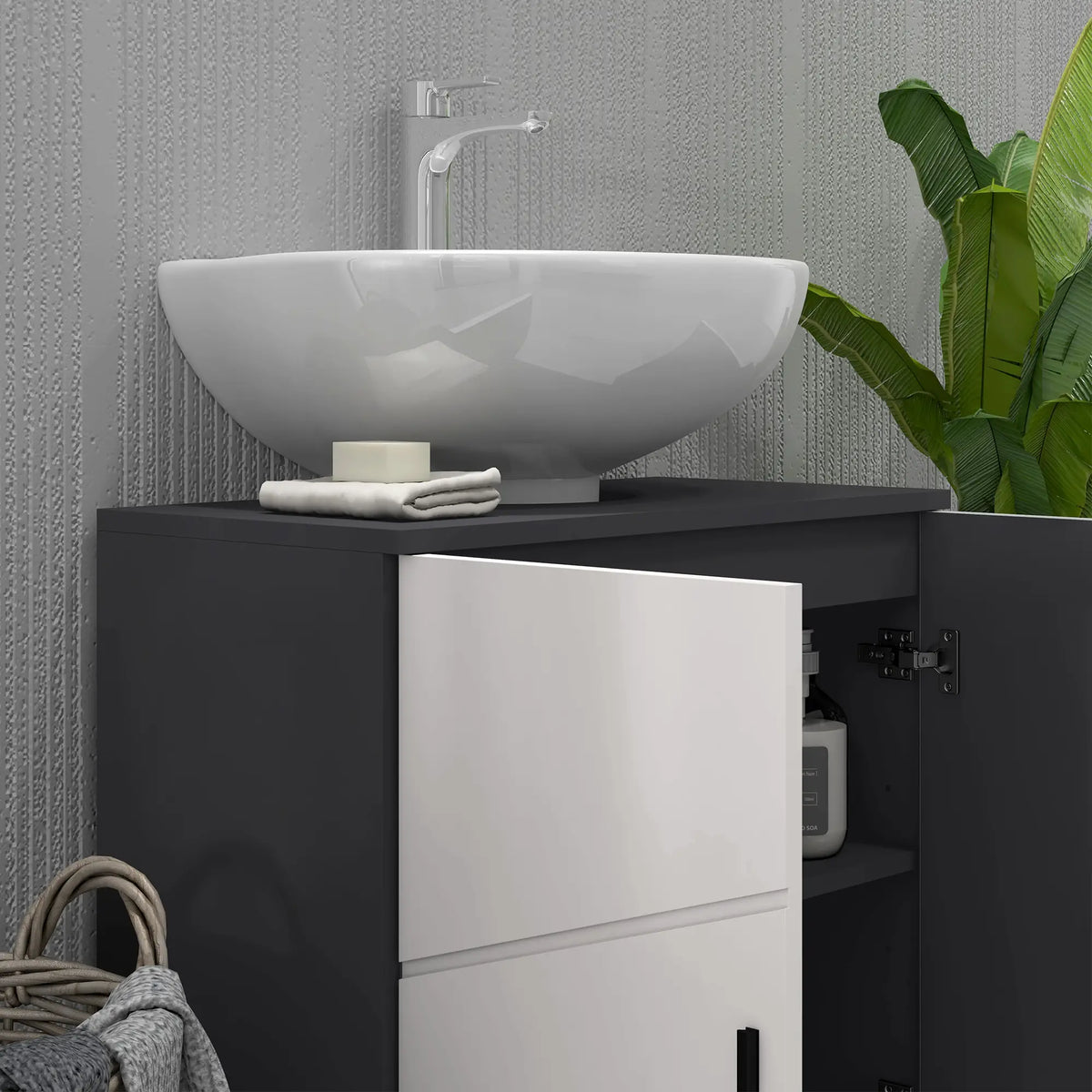 kleankin Under Sink Bathroom Cabinet, Adjustable Shelf, Storage Cupboard for Basin, Light Grey