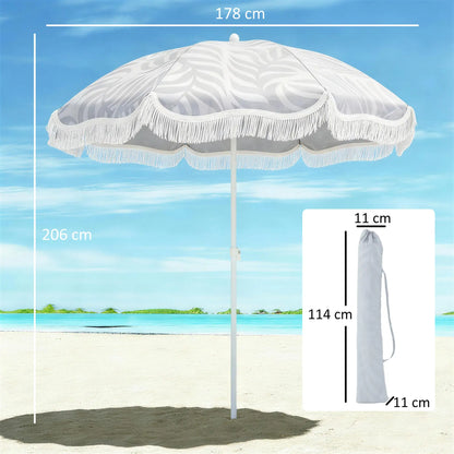 Outsunny Beach Umbrella Parasol with Sand Anchor, Portable Tilting Garden Parasol with Adjustable Height, Light Grey