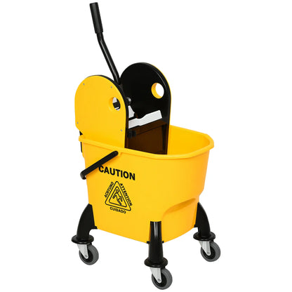 HOMCOM 25L Cleaning Mop Bucket, with Wringer, Wheels and Handle - Yellow