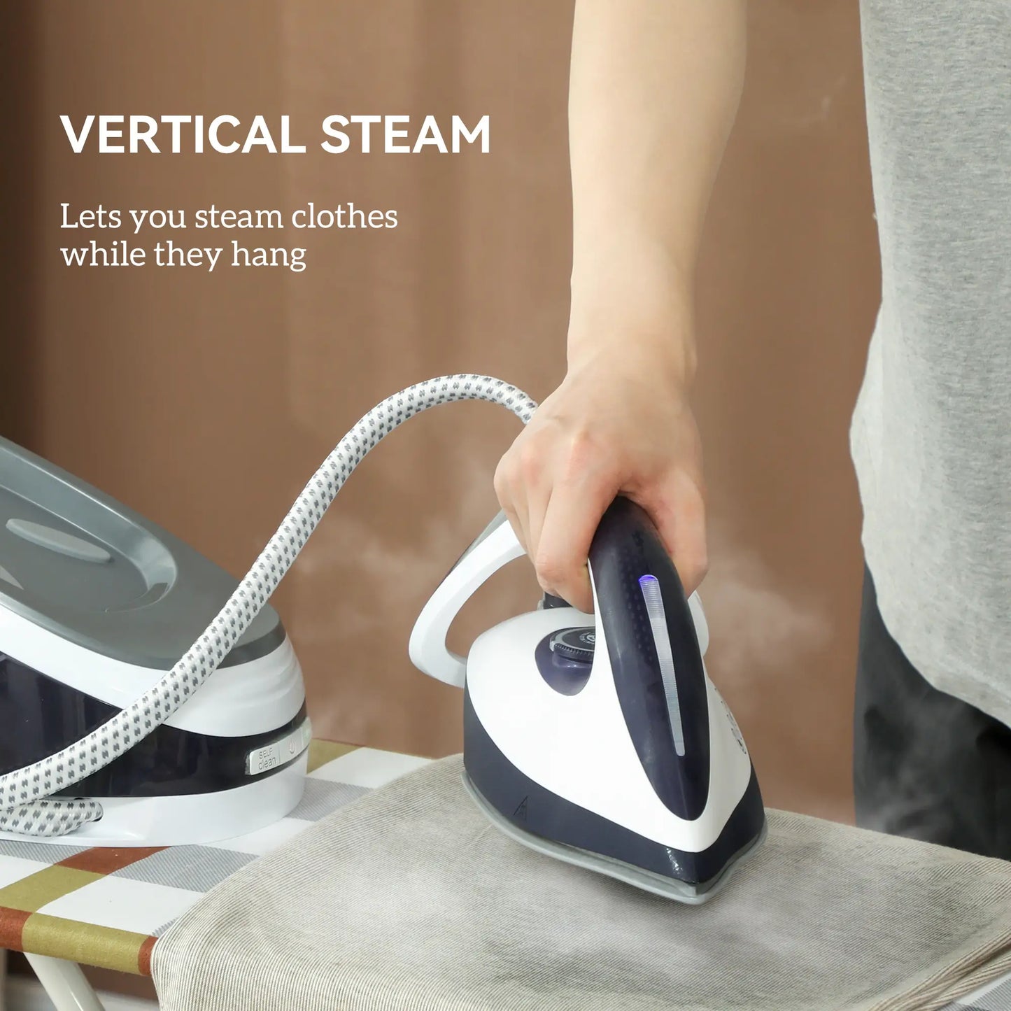 HOMCOM Steam Generator Iron with ECO Mode, Self-Cleaning, Powerful Vertical Steam, Ceramic Non-Stick Soleplate, Large 1.5L Detachable Water Tank, 2600W