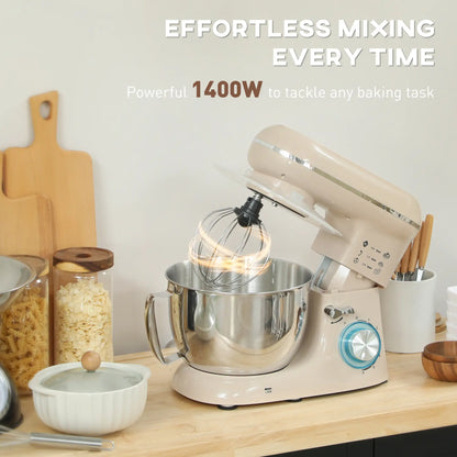 HOMCOM 1300W Kitchen Stand Mixer, with Accessories - Beige