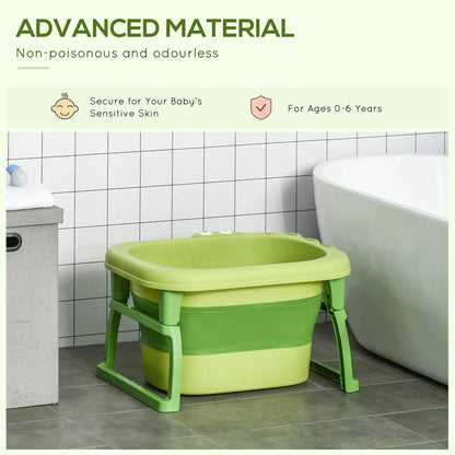 HOMCOM Foldable Kids Baby Bathtub Bucket, with Stool - Green