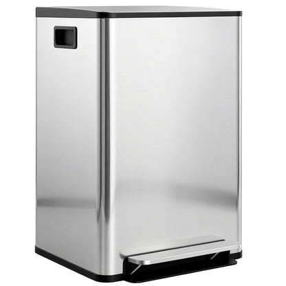 HOMCOM 60L Dual Compartment Stainless Steel Bin with Deodoriser Holders - Silver Tone