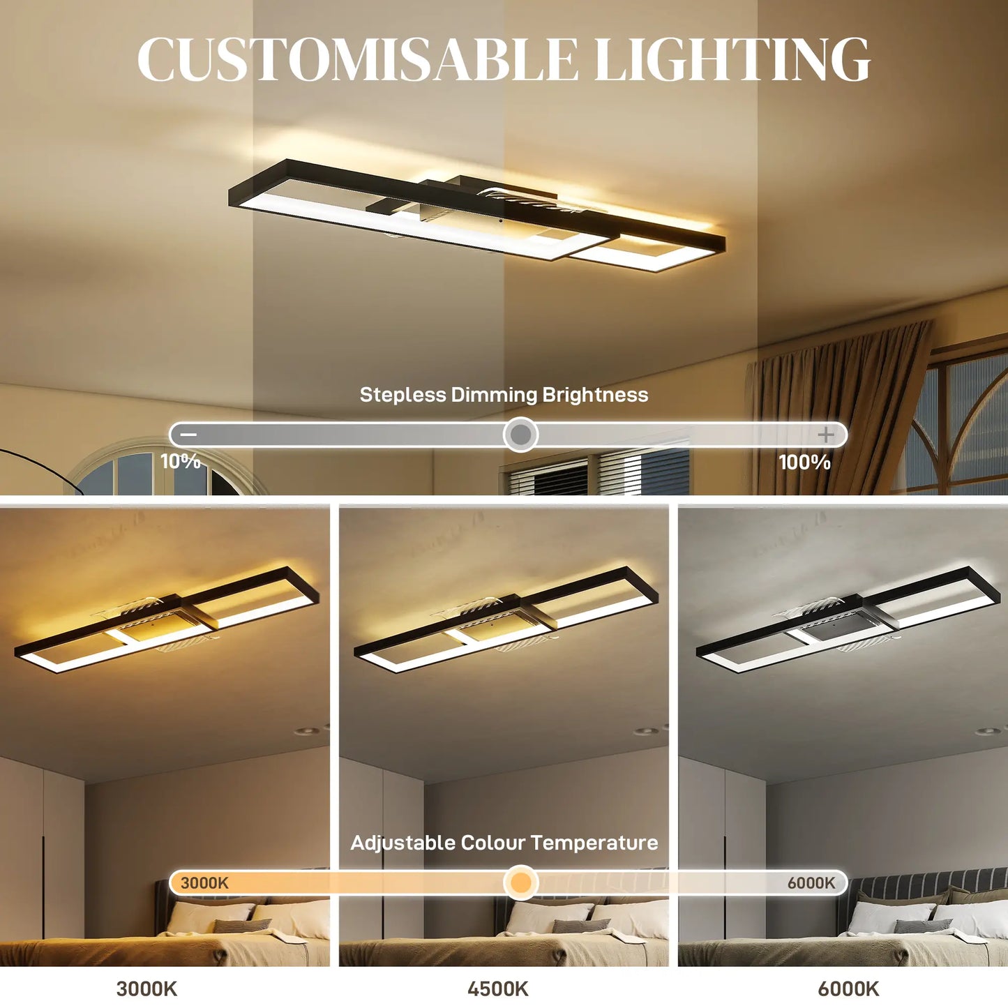 HOMCOM Modern Dimmable LED Ceiling Light with Wall Switch & Remote Control, Flush Mount Lamp, Black