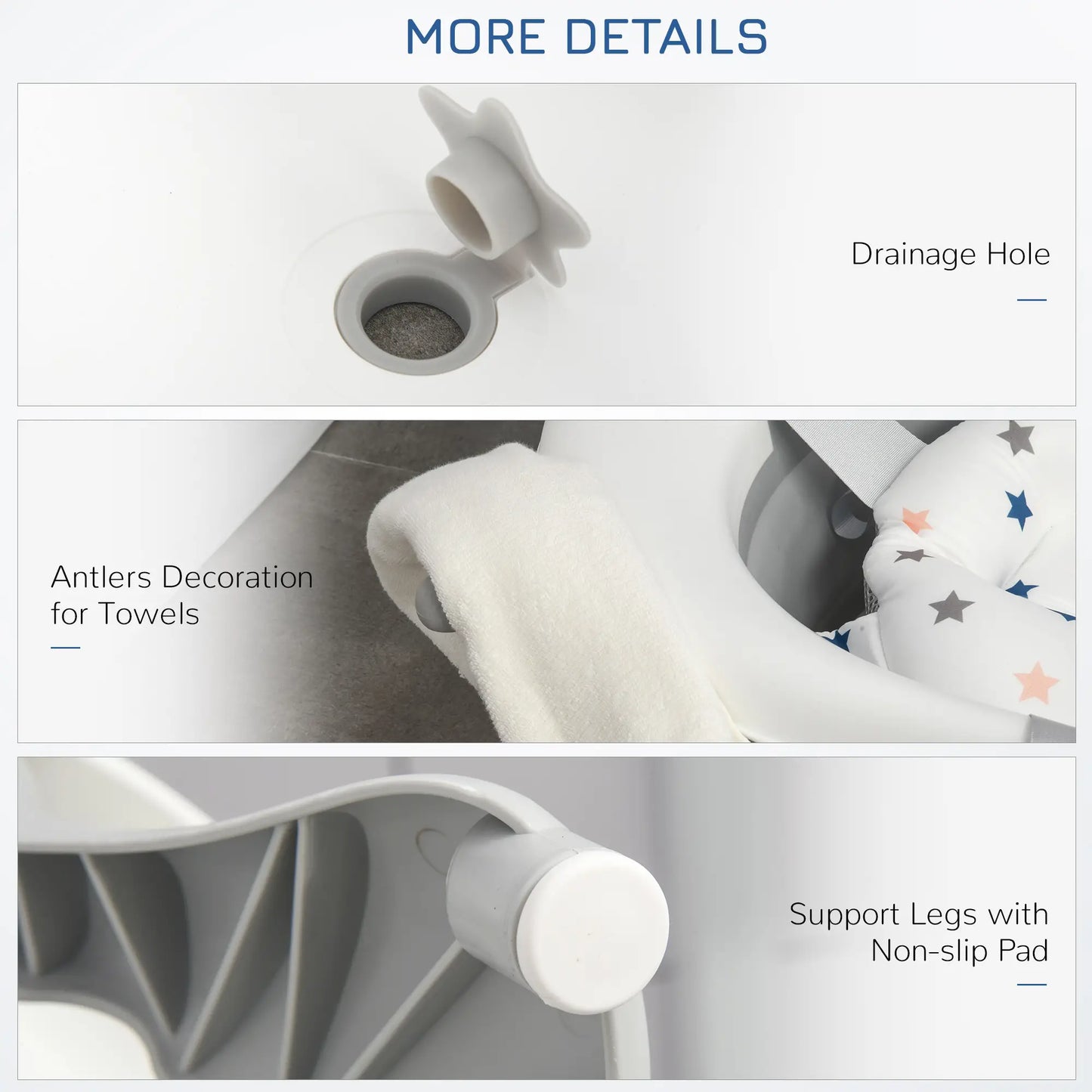 HOMCOM Foldable Baby Bathtub Set, Collapsible Bath Tub with Thermostatic Water Plug, Non-Slip Support for Newborn To 3 Years