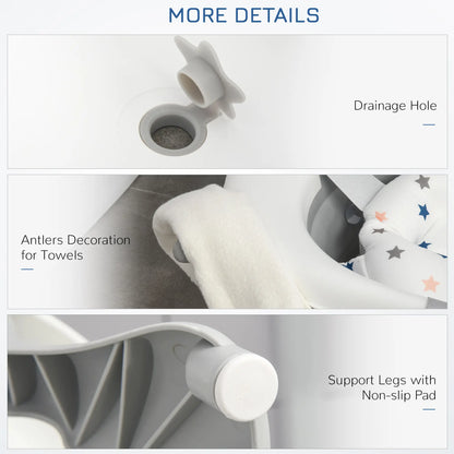 HOMCOM Foldable Baby Bathtub Set, Collapsible Bath Tub with Thermostatic Water Plug, Non-Slip Support for Newborn To 3 Years