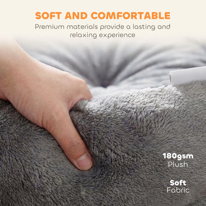 PawHut Cat Round Bed, Reversible Dog Pet Bed for Indoor Cats & Small Dogs with Supportive Bolster, Dark Grey