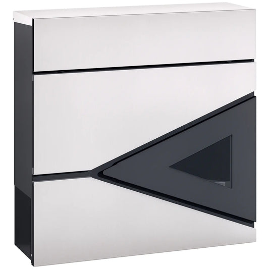 HOMCOM Wall Mounted Post Box with Viewing Window, 2 Lock, Modern Galvanised Steel Mailbox Weatherproof Letterbox