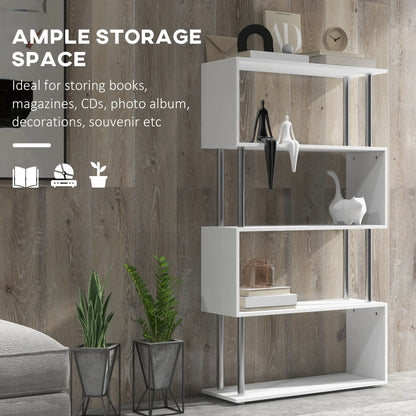 HOMCOM S Shape Bookcase, 5 Tiers Bookshelf, Modern Freestanding Storage Shelf for Home Office, Study, Living Room, White