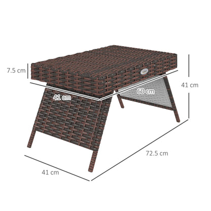 Outsunny Foldable Outdoor Side Table, Rattan Bistro Garden Coffee Table with Steel Frame, Brown