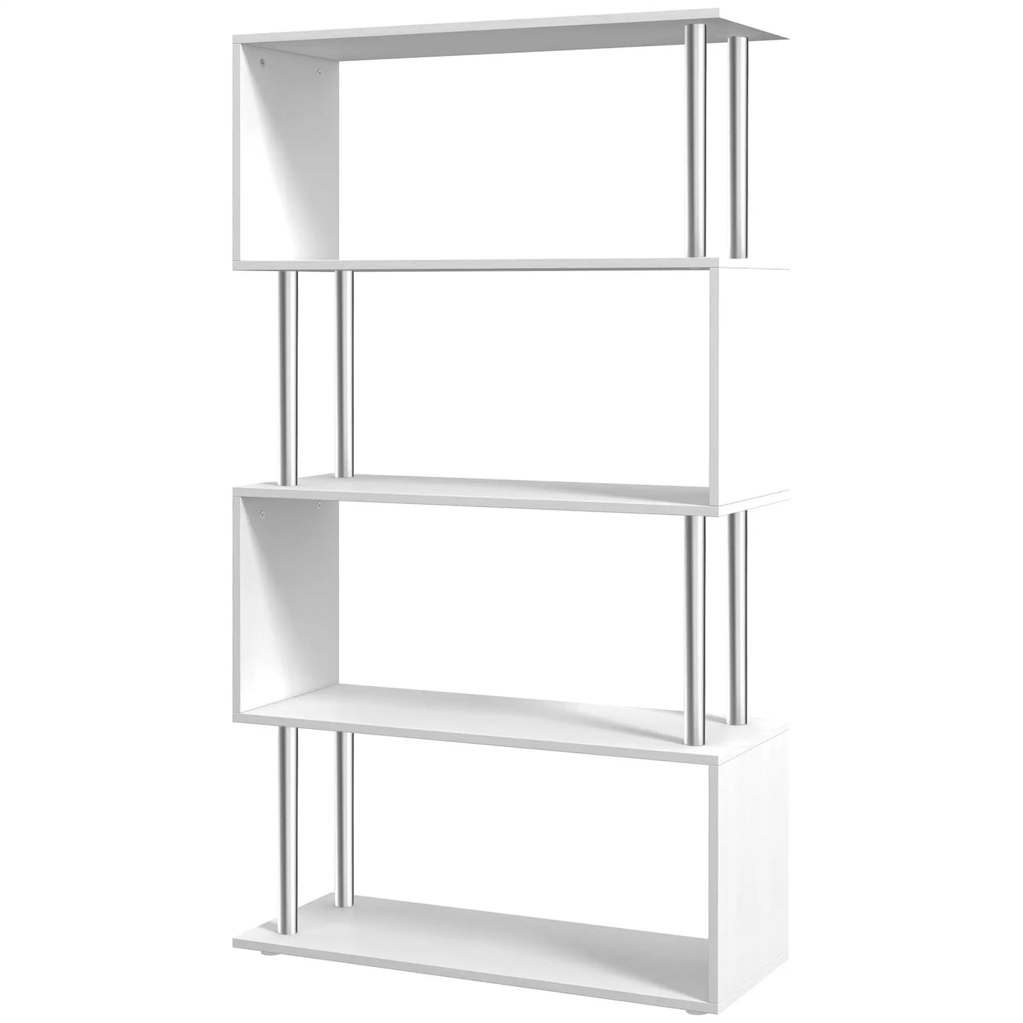 HOMCOM S Shape Bookcase, 5 Tiers Bookshelf, Modern Freestanding Storage Shelf for Home Office, Study, Living Room, White