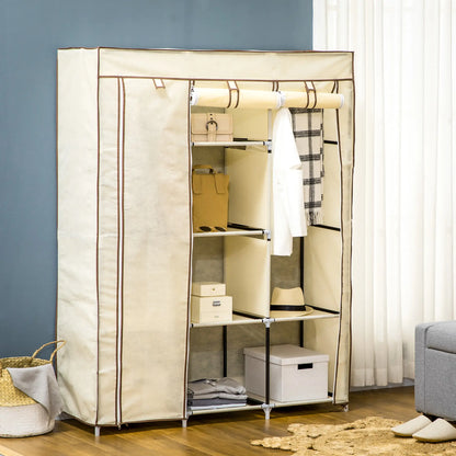 HOMCOM Fabric Cloth Wardrobe Clothes Organizer with Rails and Shelves - Cream White