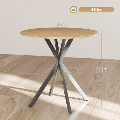 HOMCOM 80cm Industrial Round Kitchen Dining Table - White Oak
