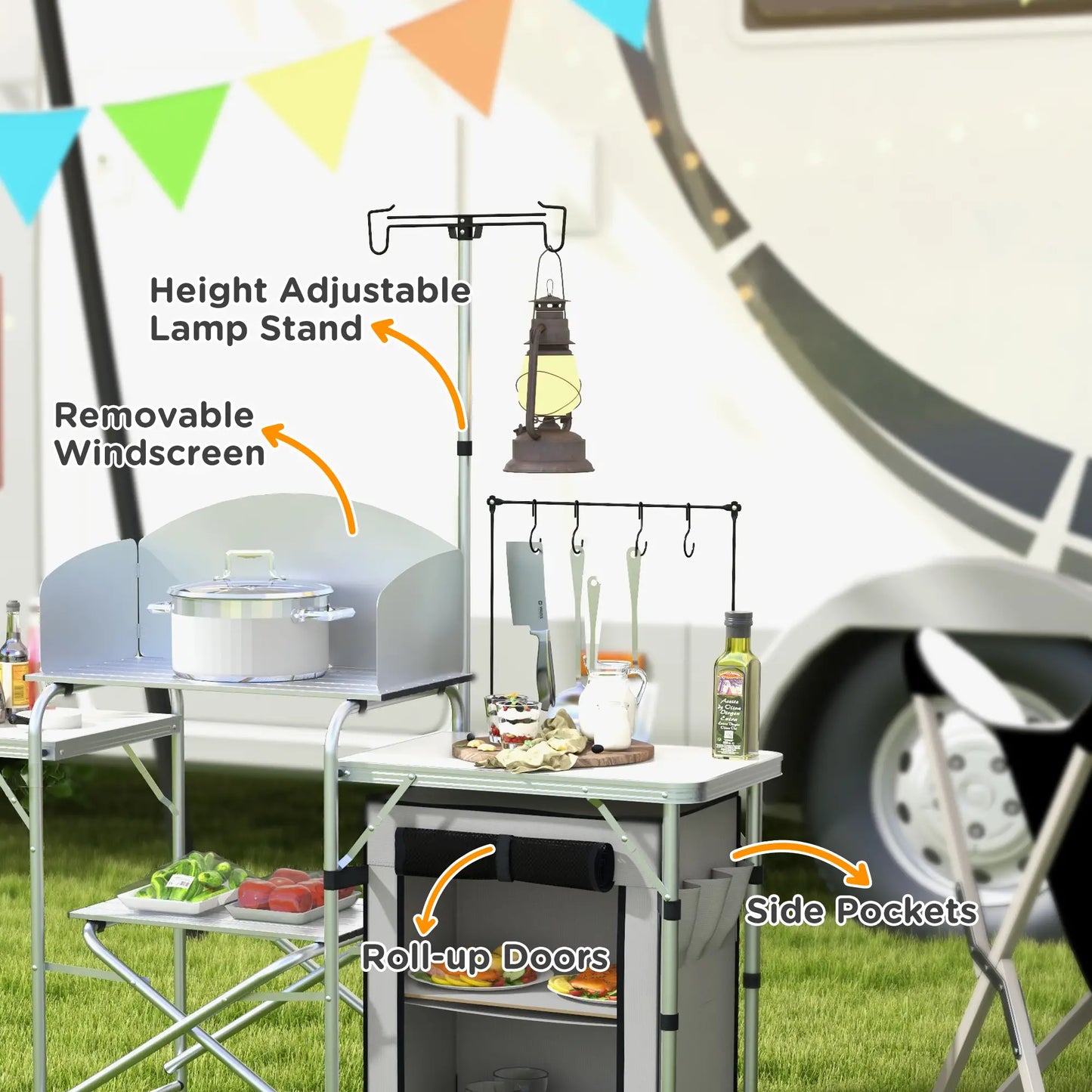 Outsunny Multi-Feature Outdoor Folding Camping & Hiking Kitchen, with Wind Shield