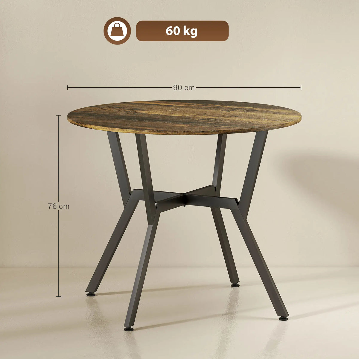 HOMCOM Dining Table, Round Kitchen Table with Anti-Slip Foot Pads for Living Room, Dining Room, Rustic Brown