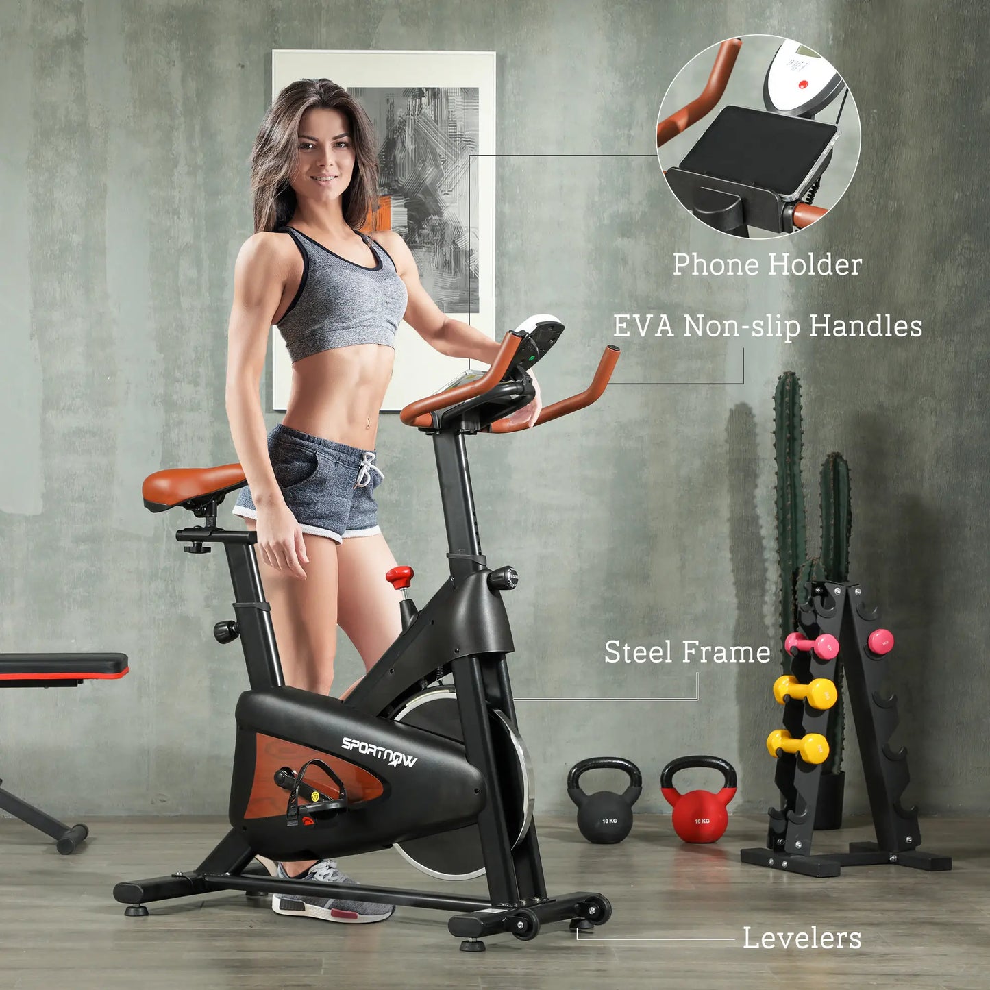 SPORTNOW Indoor Exercise Bike, Quiet Stationary Bike, Stylish Cycling Machine with Adjustable Seat and Resistance, LCD Monitor, for Home Gym Cardio Workout