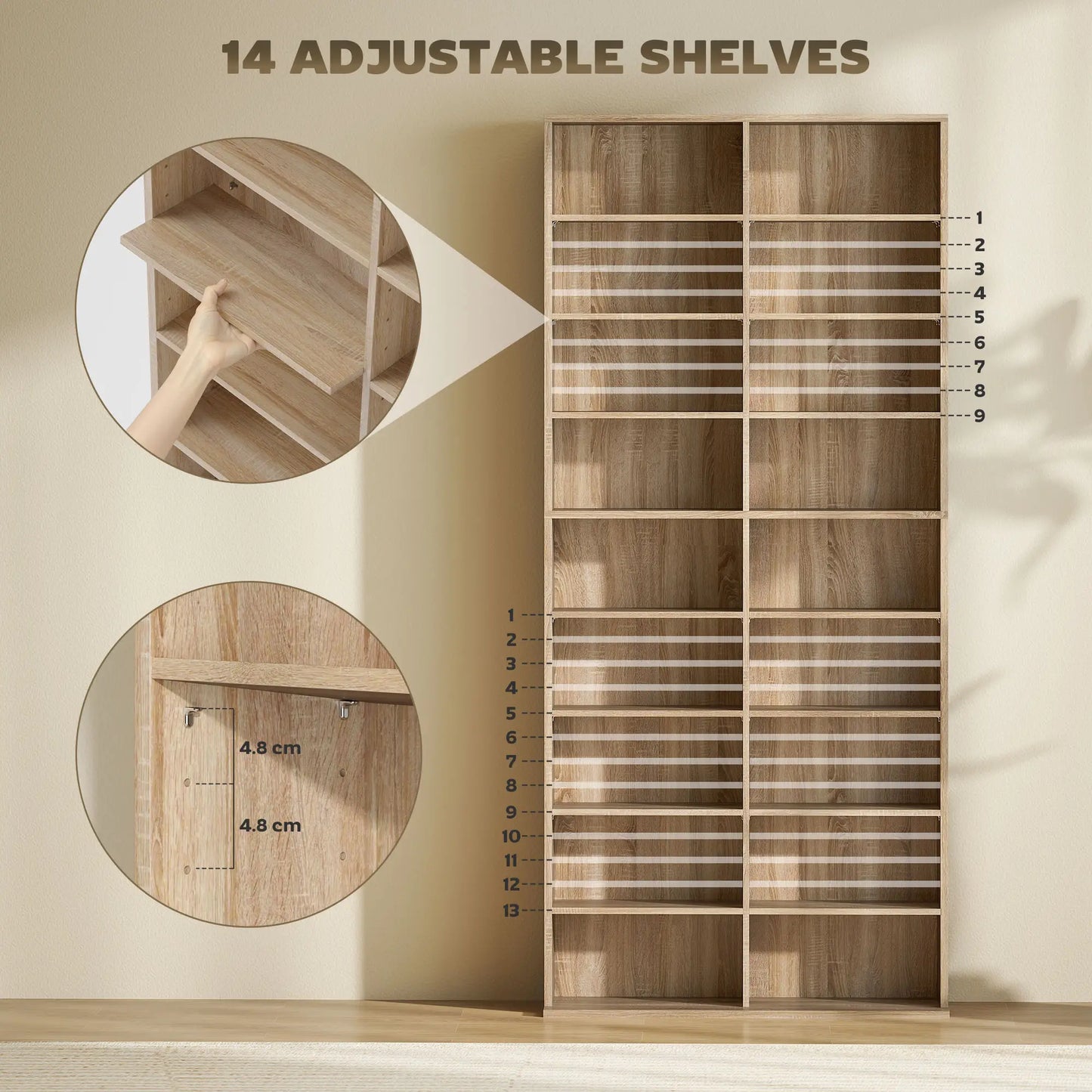HOMCOM 640 CD Storage Tower, Bookcases & Shelves - Nature Wood Finish