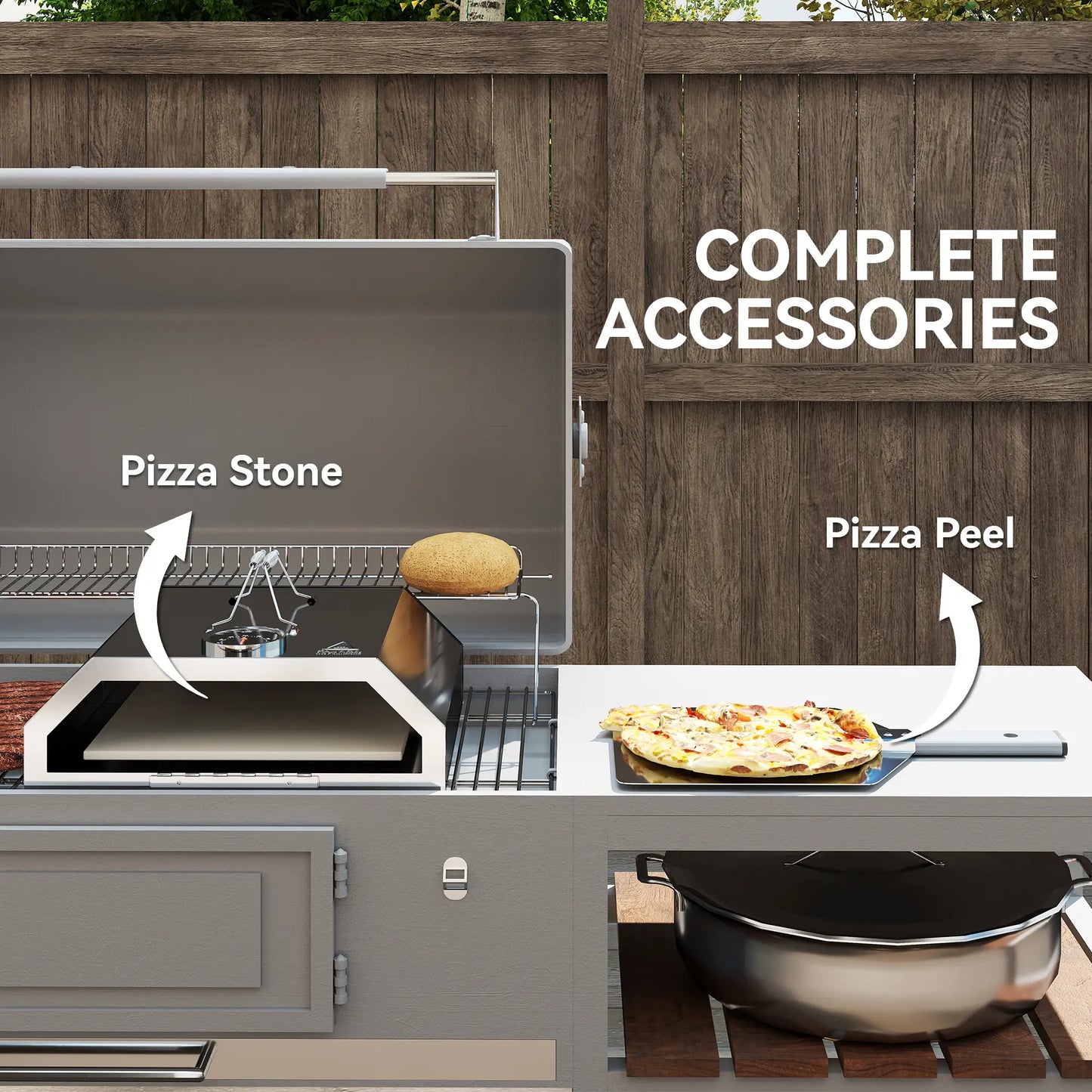 Outsunny 8 in Portable Charcoal, Gas Stainless Steel BBQ Grill Top Pizza Oven with Viewing Window
