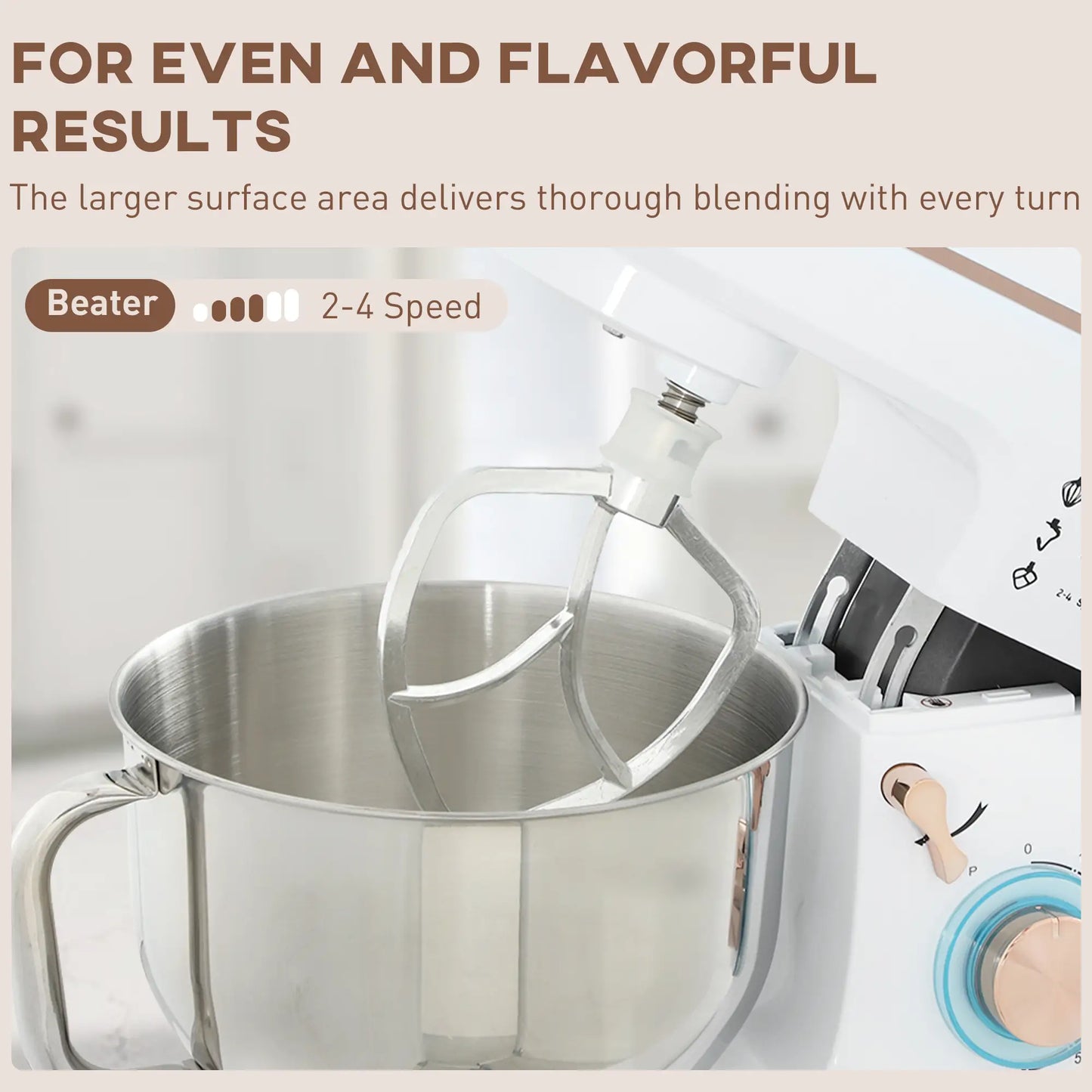 HOMCOM Stand Mixer, 5L Electric Kitchen Food Mixer 1400W with 6 Speeds & Pulse Setting, White