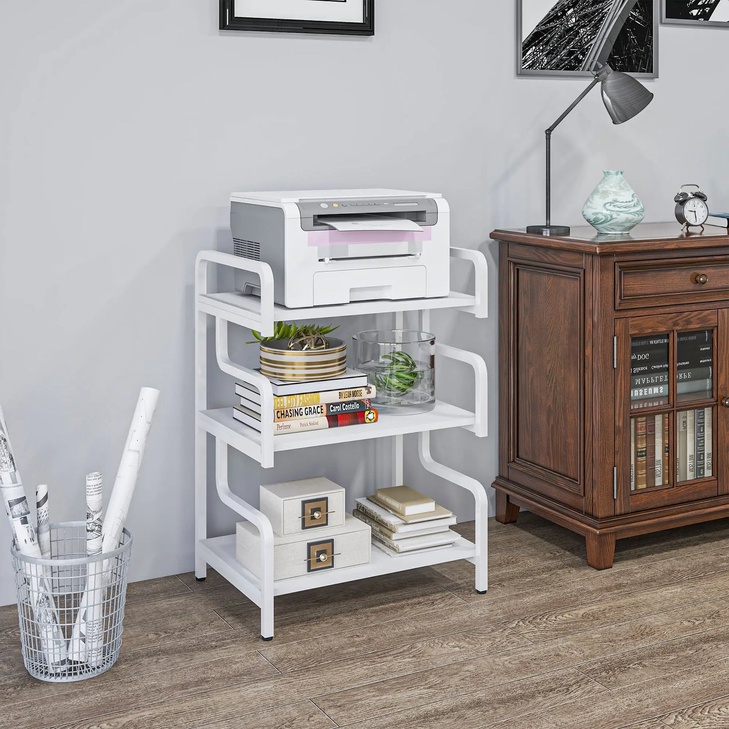 HOMCOM 3-Tier Printer Stand with Storage Shelves, Printer Table, Printer Shelf for Home Office