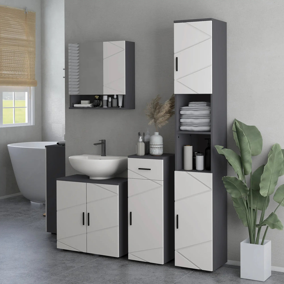 kleankin Under Sink Bathroom Cabinet, Adjustable Shelf, Storage Cupboard for Basin, Light Grey