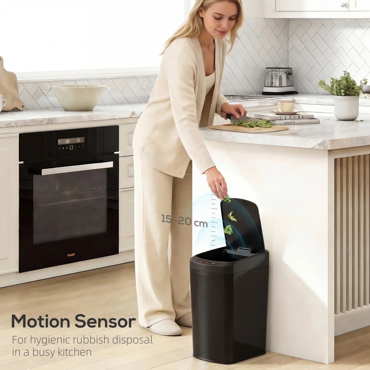 HOMCOM 12L Motion Sensor Bin, Automatic Touchless Kitchen Bin with Fingerprint Resistant Stainless Steel, Black