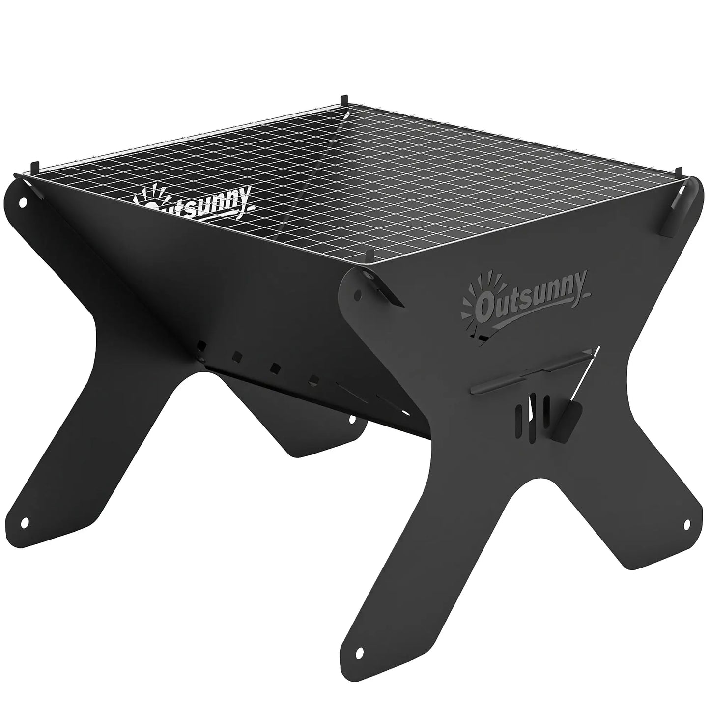 Outsunny 2-In-1 Portable BBQ Grill & Camping Fire Pit, Tabletop Charcoal Barbecue Grill with Gripper, Gloves & Carry Bag