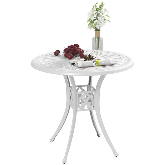 Outsunny Round Garden Dining Table with Parasol Hole Antique Cast Aluminium Outdoor Table Only, White