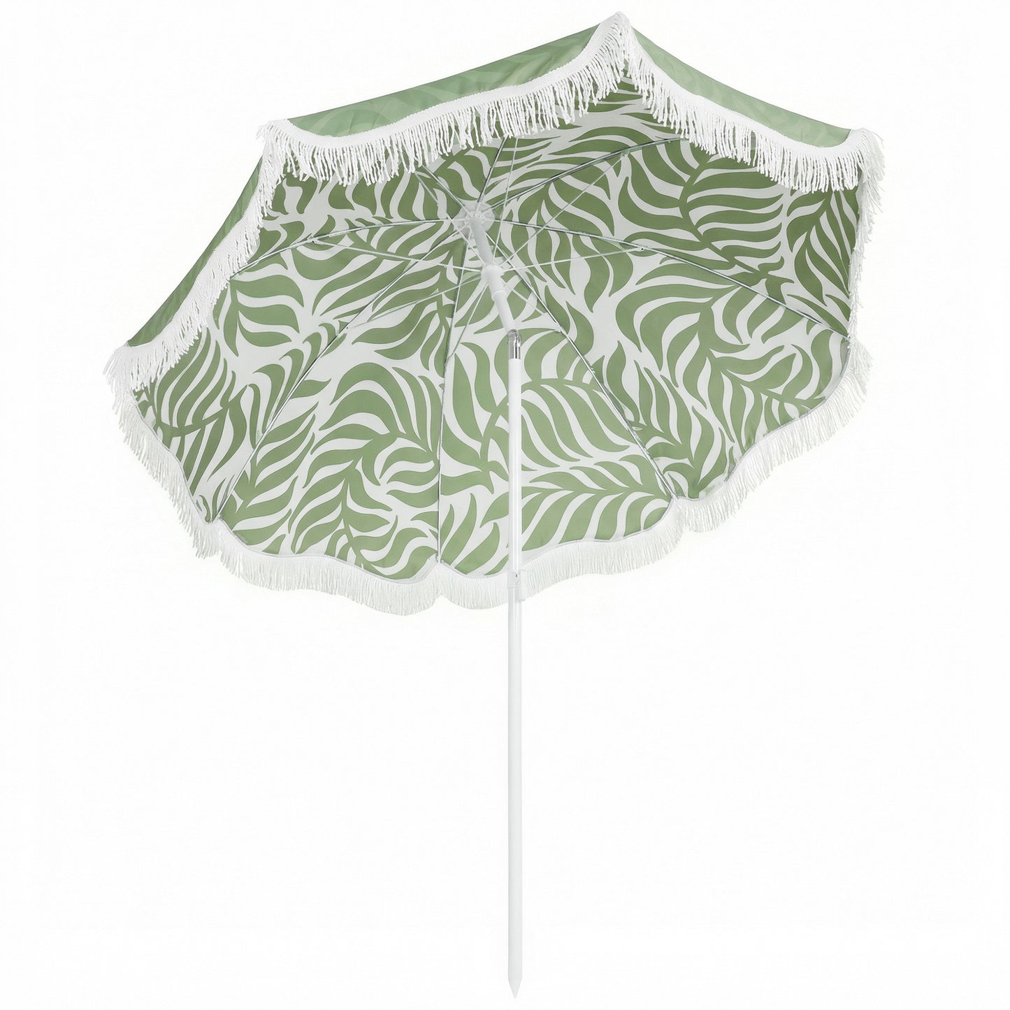 Outsunny Beach Umbrella Parasol with Sand Anchor, Portable Tilting Garden Parasol with Adjustable Height, Green