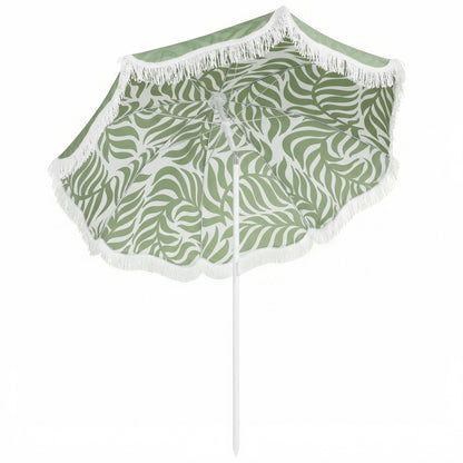 Outsunny Beach Umbrella Parasol with Sand Anchor, Portable Tilting Garden Parasol with Adjustable Height, Green