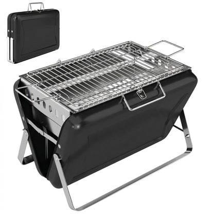 Outsunny Charcoal BBQ Grill Portable Stainless Steel Barbecue with Tilting Grate for Camping Picnic, Black