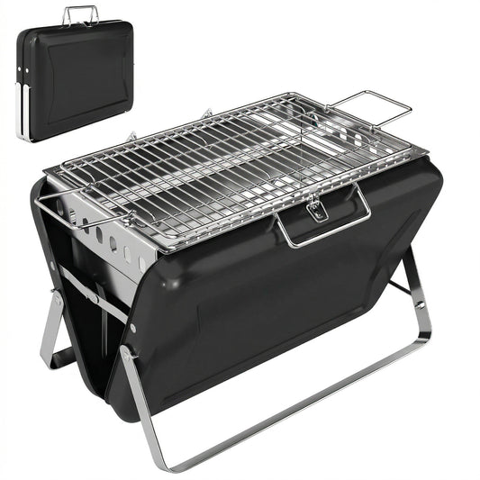 Outsunny Charcoal BBQ Grill Portable Stainless Steel Barbecue with Tilting Grate for Camping Picnic, Black