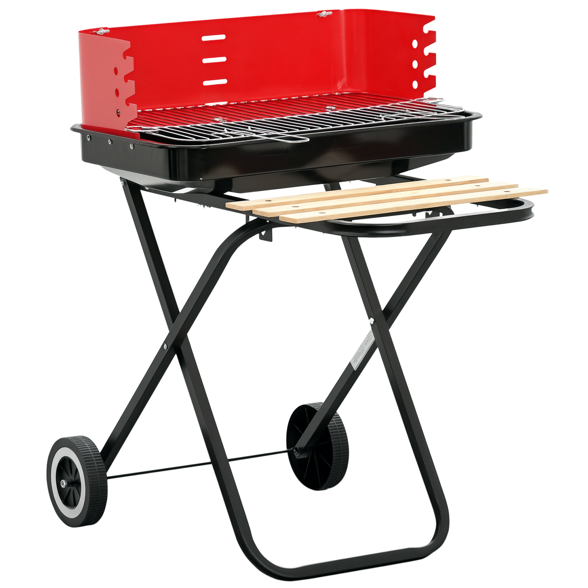 Outsunny Charcoal Trolley BBQ Barbecue Grill Garden Picnic Party Outdoor Cooking with Windshield, Black/Red