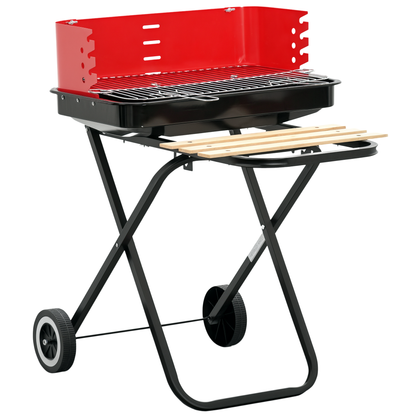 Outsunny Charcoal Trolley BBQ Barbecue Grill Garden Picnic Party Outdoor Cooking with Windshield, Black/Red