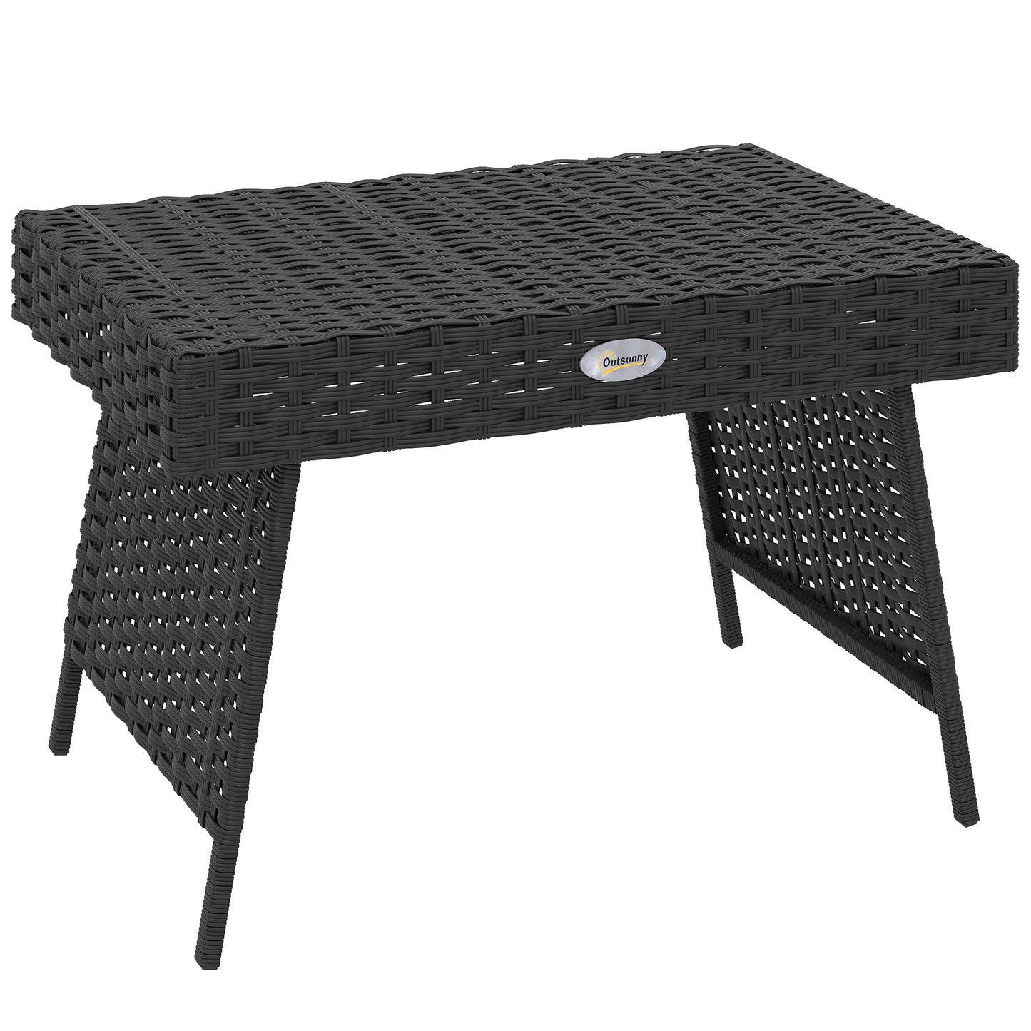 Outsunny Foldable Outdoor Side Table, Bistro Garden Rattan Coffee Table with Steel Frame, Black