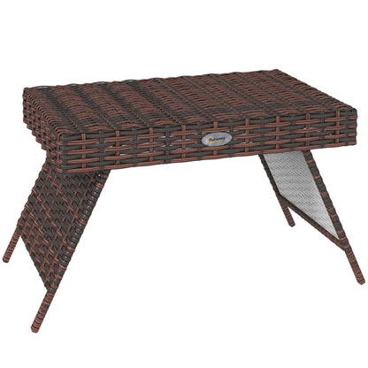 Outsunny Foldable Outdoor Side Table, Rattan Bistro Garden Coffee Table with Steel Frame, Brown