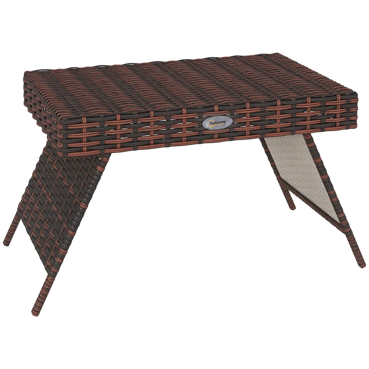 Outsunny Foldable Outdoor Side Table, Rattan Bistro Garden Coffee Table with Steel Frame, Brown