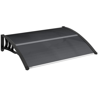 Outsunny Front Door Canopy Outdoor Awning Aluminium Rigid Plastic Polycarbonate Rain Shelter, Black