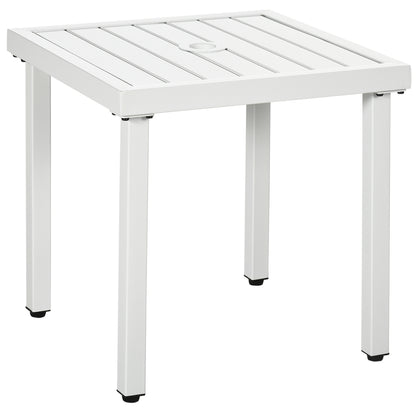 Outsunny Garden Side Table End Table Patio Coffee Table with Umbrella Hole, Steel Frame, White