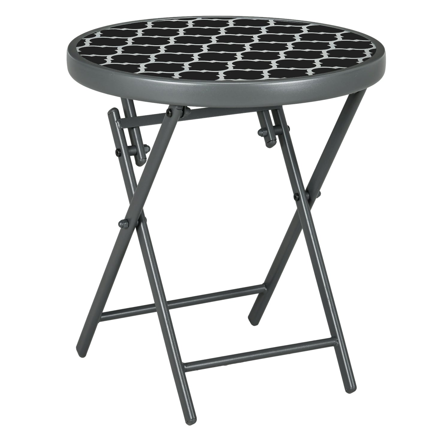 Outsunny Garden Small Coffee Side Table, Outdoor Round Folding Patio Table with Imitation Marble Glass Top