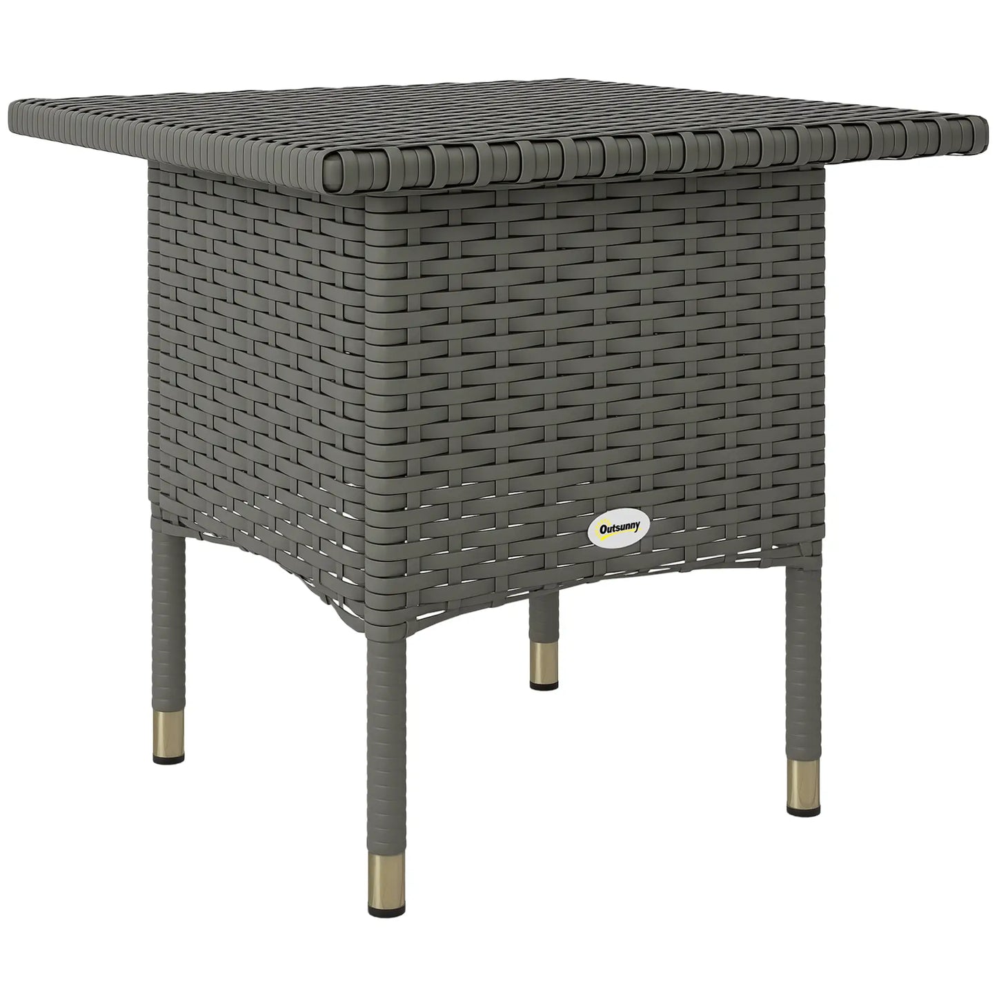 Outsunny Outdoor Coffee Rattan Side Table with Plastic Board Under the Full Woven Table Top for Patio, Garden, Grey