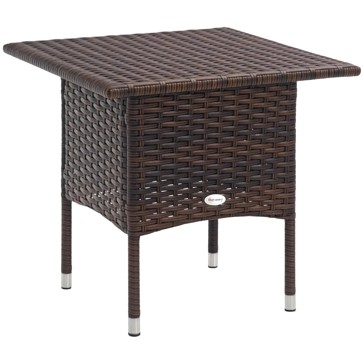 Outsunny Outdoor Rattan Side Table Coffee Table with Full Woven Table Top for Patio, Garden, Mixed Brown