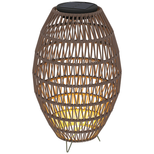 Outsunny Outdoor Decorative Rattan Solar Lamp, Garden Solar Lantern with Auto On/Off Light, IP44 Waterproof, Dark Brown
