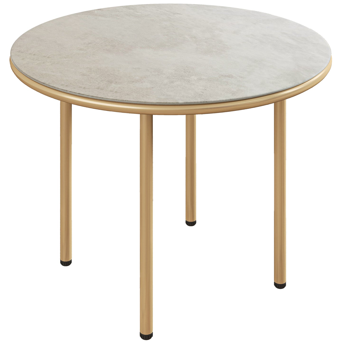 Outsunny Round Coffee Table, End Side Table with Faux Marble Tempered Glass Top, Steel Frame for Home, Office, Beige
