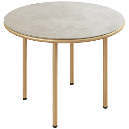 Outsunny Round Coffee Table, End Side Table with Faux Marble Tempered Glass Top, Steel Frame for Home, Office, Beige