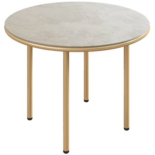 Outsunny Round Coffee Table, End Side Table with Faux Marble Tempered Glass Top, Steel Frame for Home, Office, Beige